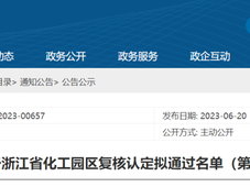 浙江省化工园区复核认定拟通过名单（第三批）公示
