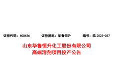 华鲁恒升高端溶剂项目已打通全流程，进入生产阶段