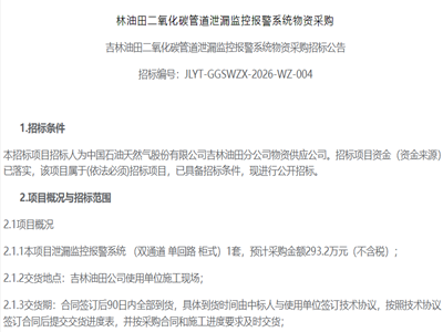 林油田二氧化碳管道泄漏监控报警系统物资采购