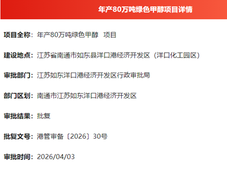 江苏新建80万吨甲醇项目获批