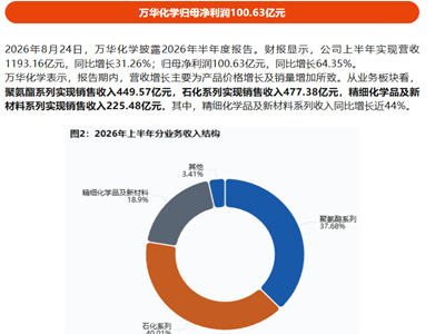 万华化学净利润超100亿元，东华能源净利润增长超224%，荣盛石化净利润增长超748%