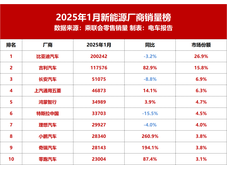 比亚迪同比下滑！新能源厂商销量榜公布