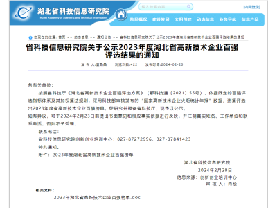 华中数控入选2023年度湖北省高新技术企业百强榜单