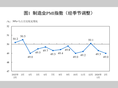 【数据发布】2026年2月份制造业PMI为49%