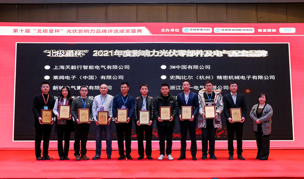 莱姆电子太阳能行业全球产品经理周志健（左三）代表莱姆电子领取企业获奖荣誉