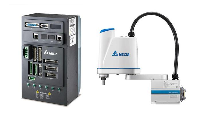 图3 台达机器人控制驱动一体机ASDA-MS搭配SCARA水平关节机器人，满足软性电路板移载的高速、高精需求，提升换料盘速度及节省人力成本