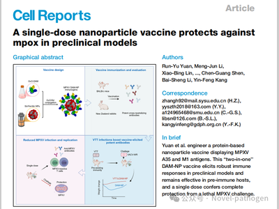 Cell Rep. | 南方医科大学团队开发单剂量纳米颗粒疫苗对抗猴痘感染