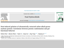 山东农业大学李大鹏教授团队在《Food Hydrocolloids》发表最新研究成果：超声辅助提取盐碱地大豆蛋白的热诱导凝胶特性及其形成机制