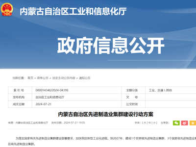 加快蒙东绿醇发展建设！《内蒙古自治区先进制造业集群建设行动方案》发布