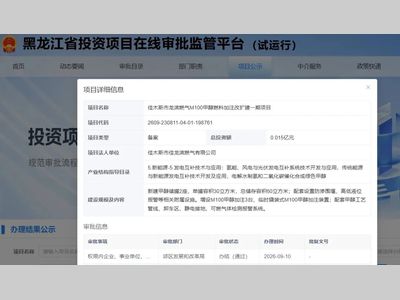 总投资1150万元，黑龙江M100甲醇燃料加注改扩建项目获备案；总投资49.2亿元，国家电投绿色甲醇项目加速推进