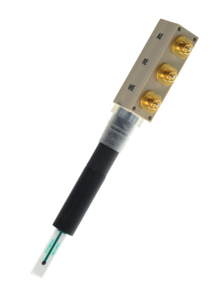 图3：金微丝电极，由电极轴和传感器组成。